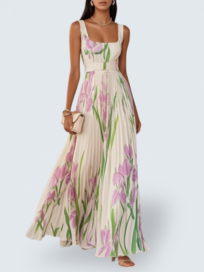 Robe longue plissée Ella à imprimé floral