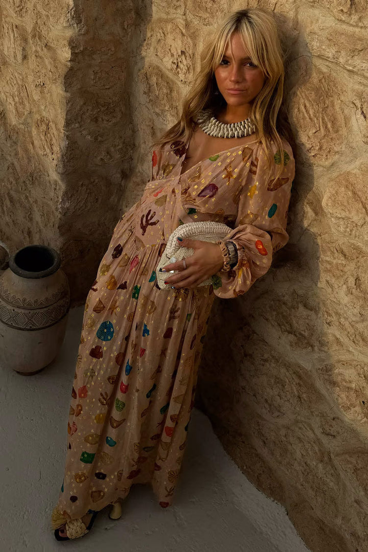 Isabelle | Robe longue Coquillage Doré