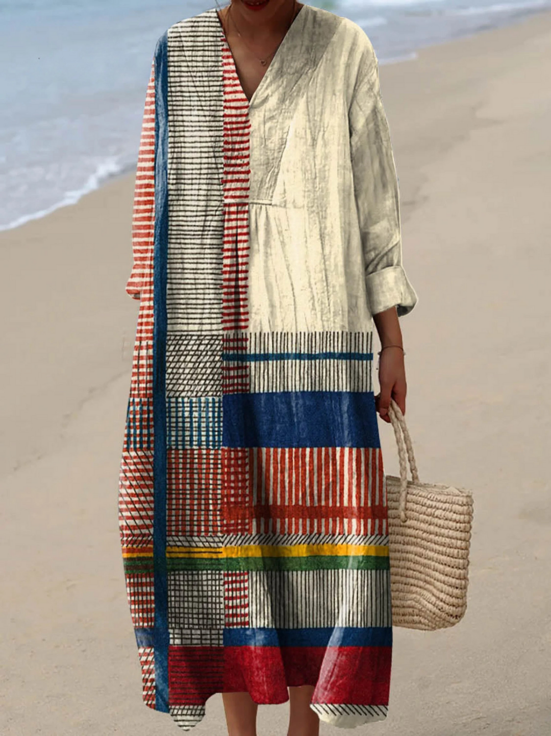 Robe vintage à imprimé géométrique pour femme