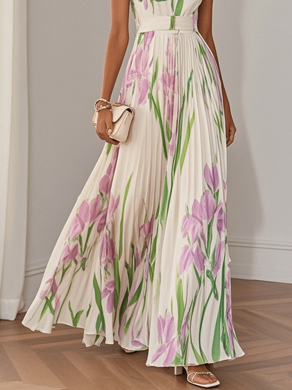 Robe longue plissée Ella à imprimé floral