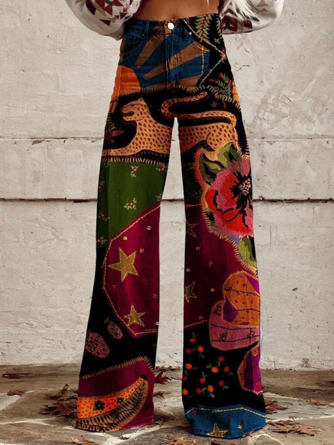 Olivia™ - Pantalon large imprimé coloré vintage