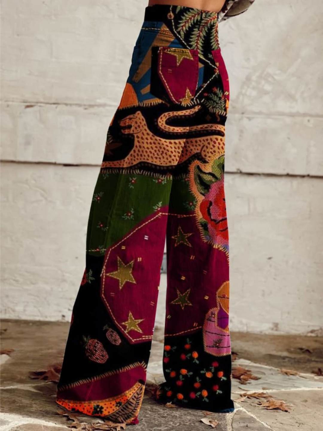 Olivia™ - Pantalon large imprimé coloré vintage