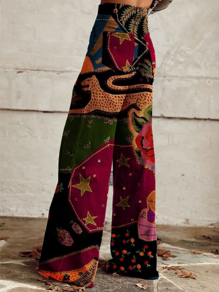 Olivia™ - Pantalon large imprimé coloré vintage