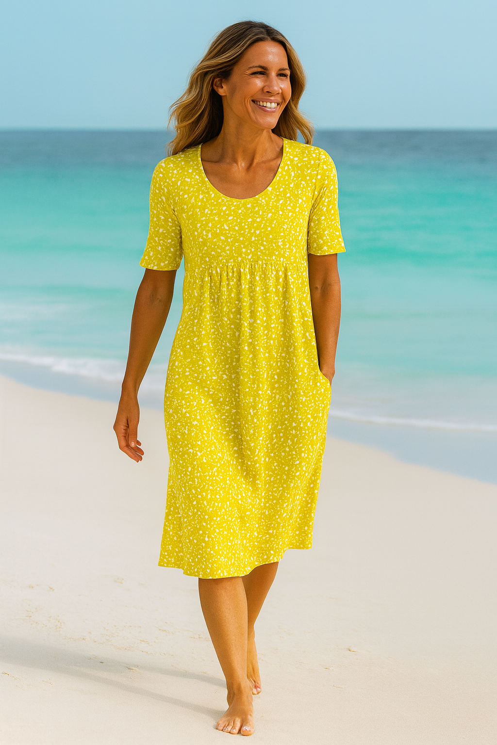 Maribelle | Robe midi florale sans effort - Couvre le haut des bras et le ventre