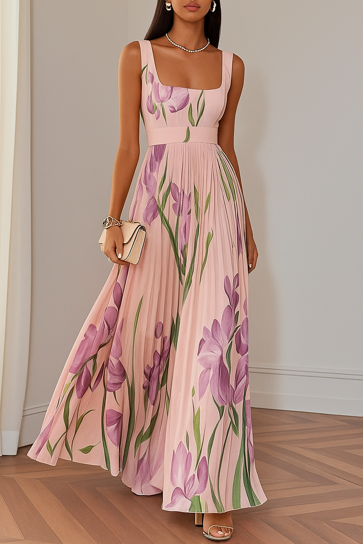 Cross-Border Floral Pleated Dress