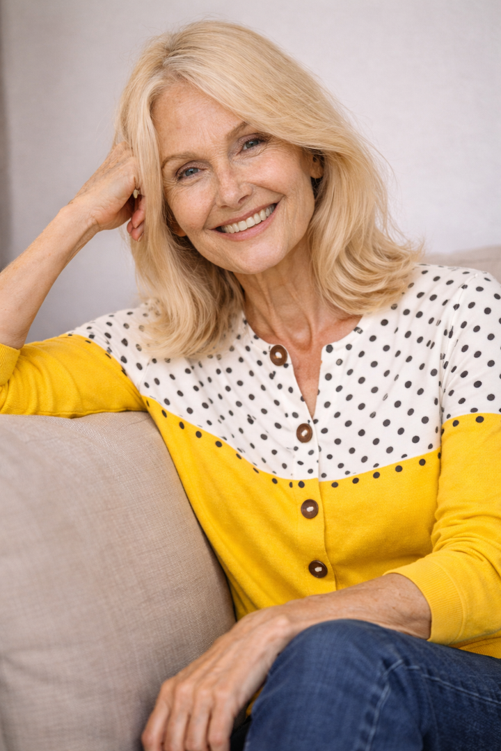 Cardigan en polyester d'inspiration vintage pour femme — Un tricot intemporel et douillet pour une élégance au quotidien