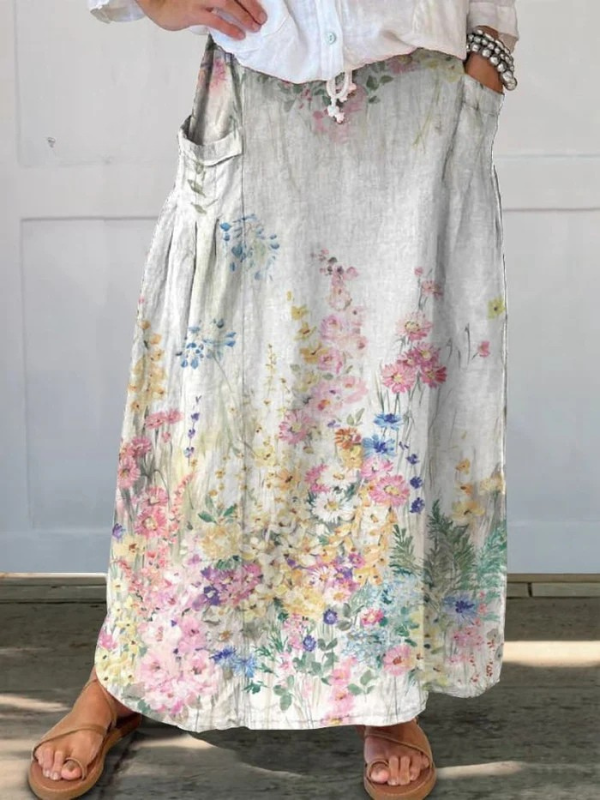 Mella™ | Jupe Rétro Chic Élastiquée à Fleurs avec Poches