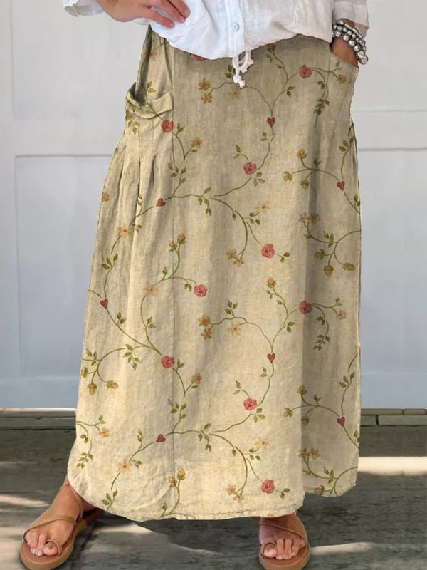 Shane™ | Jupe à poches à taille élastique à motif floral rétro