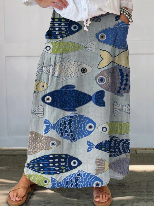 Trisia™ | Jupe à poches imprimé poisson vintage