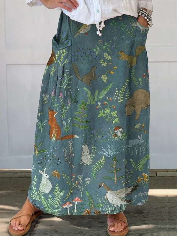 Rosil™ | Jupe décontractée à poches avec motifs animaux et fleurs rétro