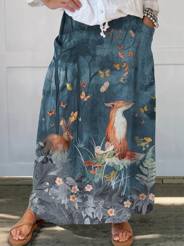 Roxy™ | Jupe décontractée à poches avec imprimé artistique floral vintage animaux