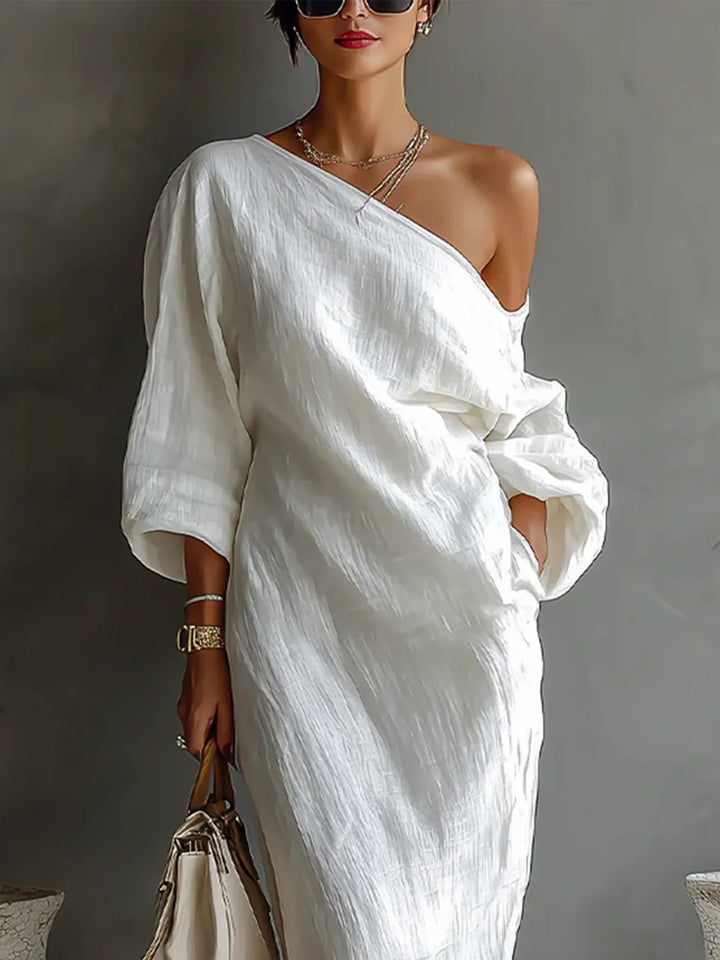 LINEN BALLOON SLEEVE MAXI DRESS