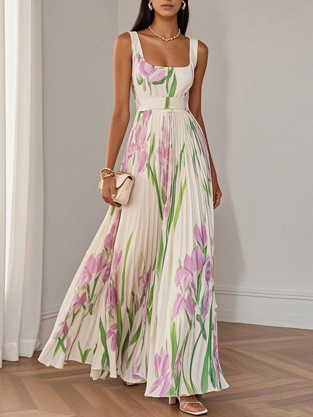 Robe longue plissée Ella à imprimé floral