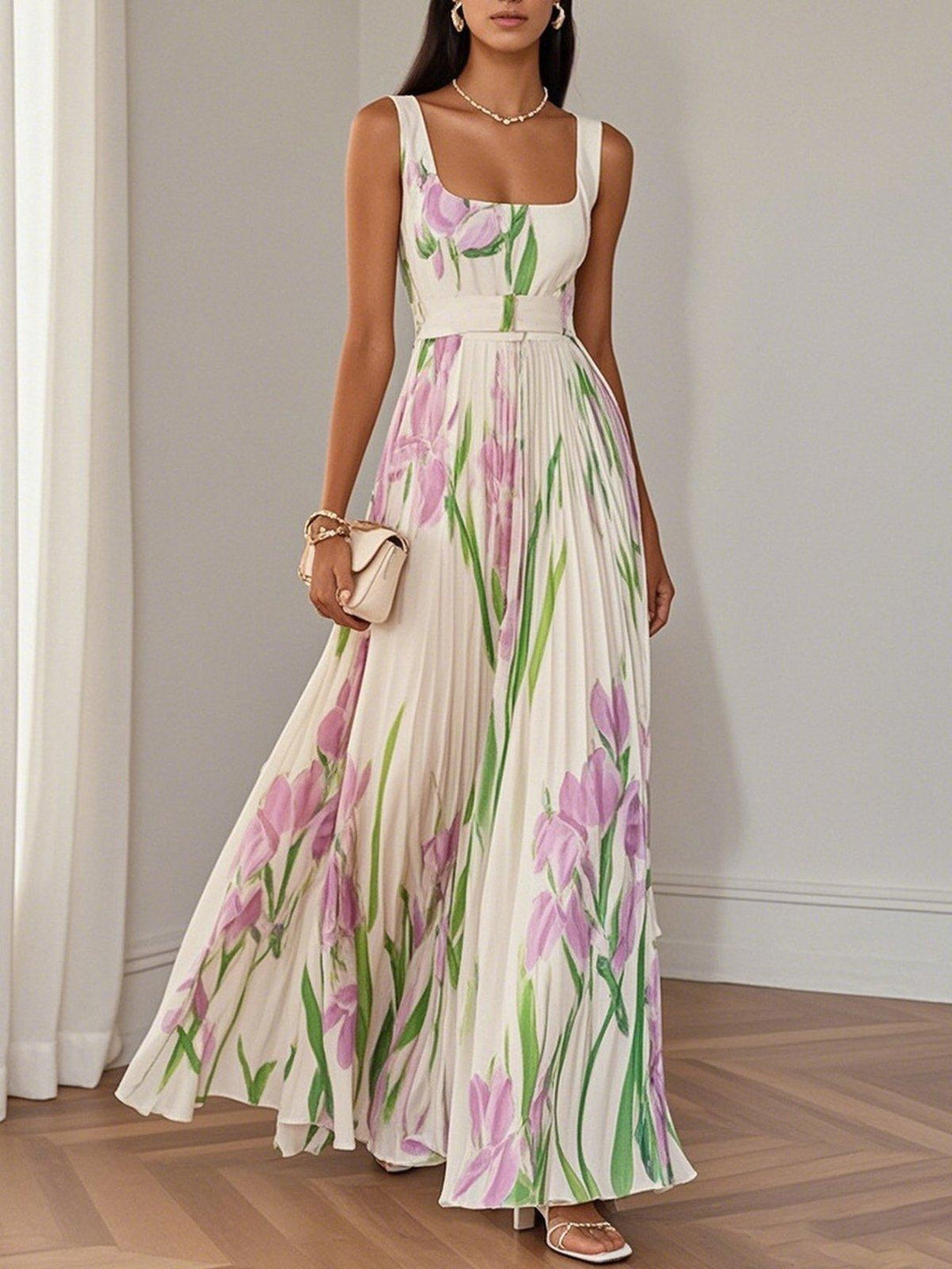 Robe longue plissée Ella à imprimé floral