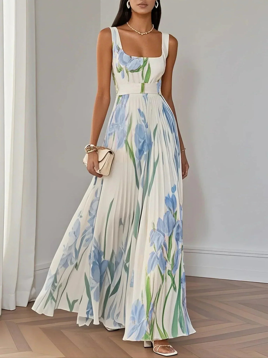 Robe longue plissée Ella à imprimé floral